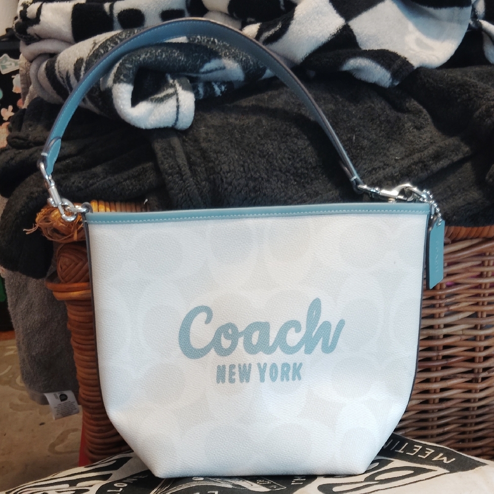 Coach White and Blue Shoulder Bag